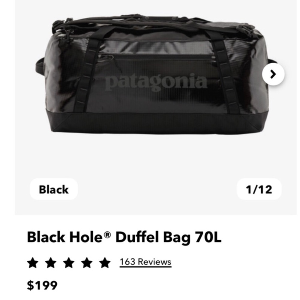 PATAGONIA 70L BLACK HOLE DUFFEL (Like New)